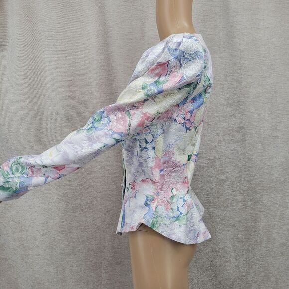 Ann Hobbs Vintage 80s Pastel Floral Tapestry Hourglass Peplum Blazer - Picture 9 of 15